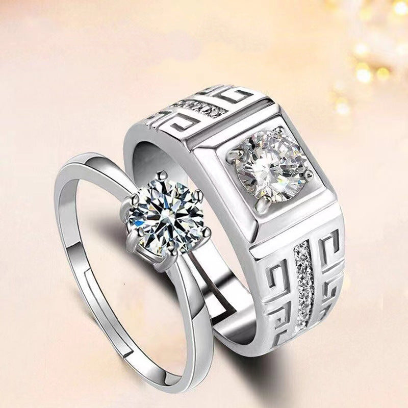 Women's Platinum Man's Moissanite Six Claw Angel Rings