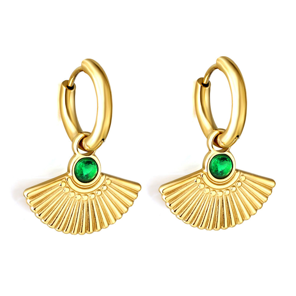 Metal Texture Round Fan-shaped Geometric Stainless Earrings
