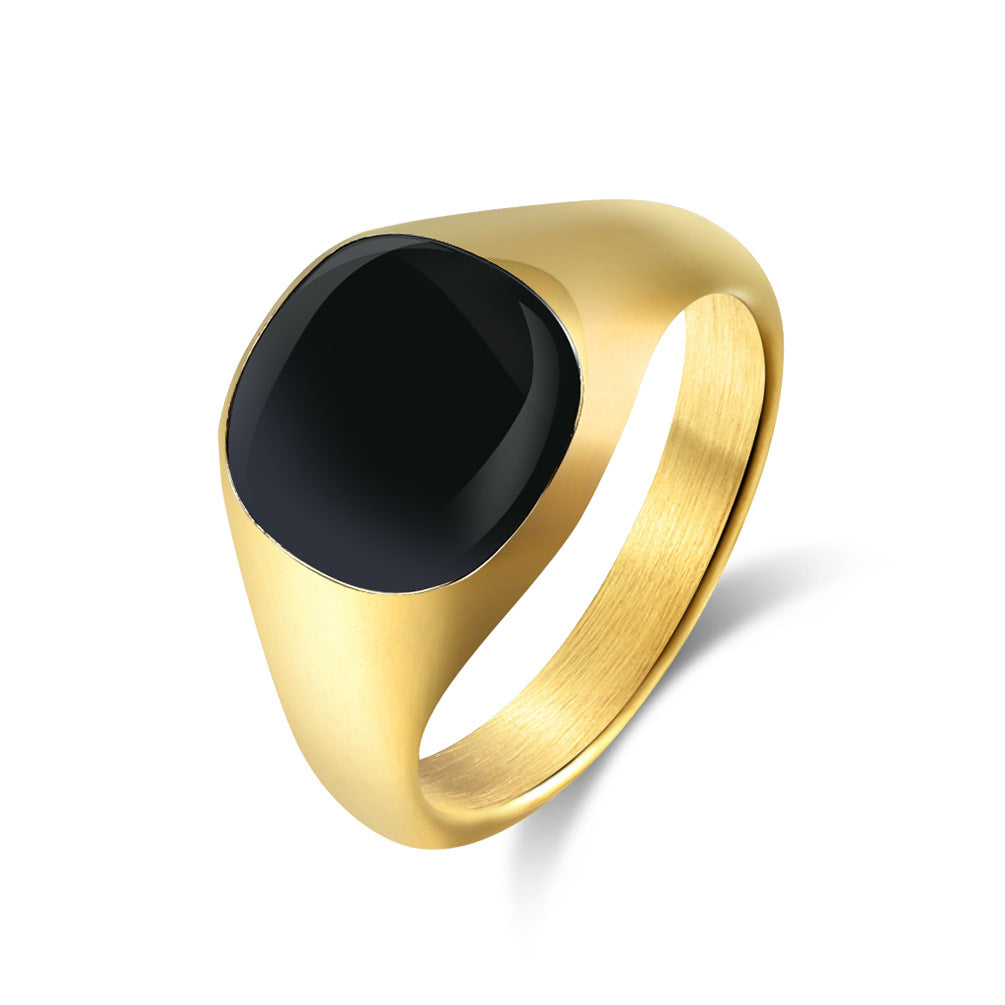 Women's & Men's Steel Oil Dripping Black Signet Unisex Style Fashion Rings