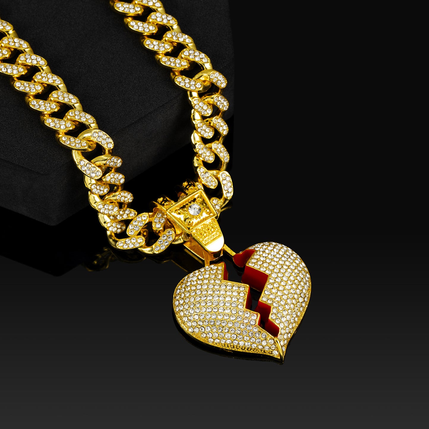 Men's Heart Alloy Full Diamond Cuban Hip Necklaces