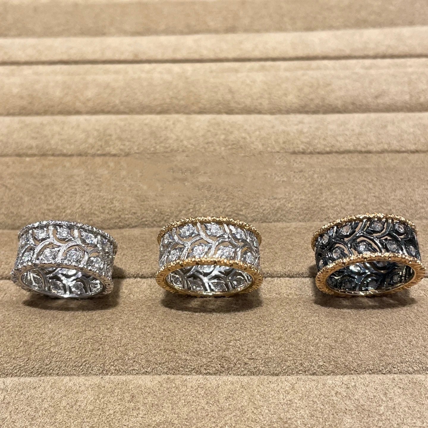 Carved Leaves Hollow Contrast Color Light Luxury Minority Pattern Advanced Rings