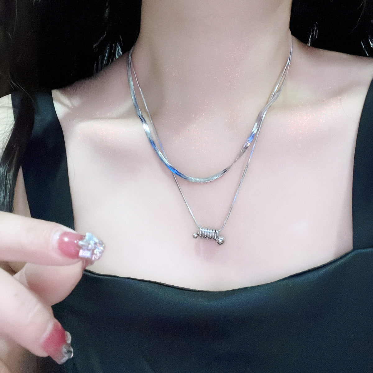 Bones Chain Square Twin Style Ball Necklaces