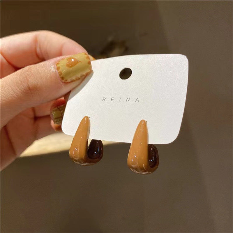Ear Gentle Style Milk Tea Sier Needle Stud Earrings