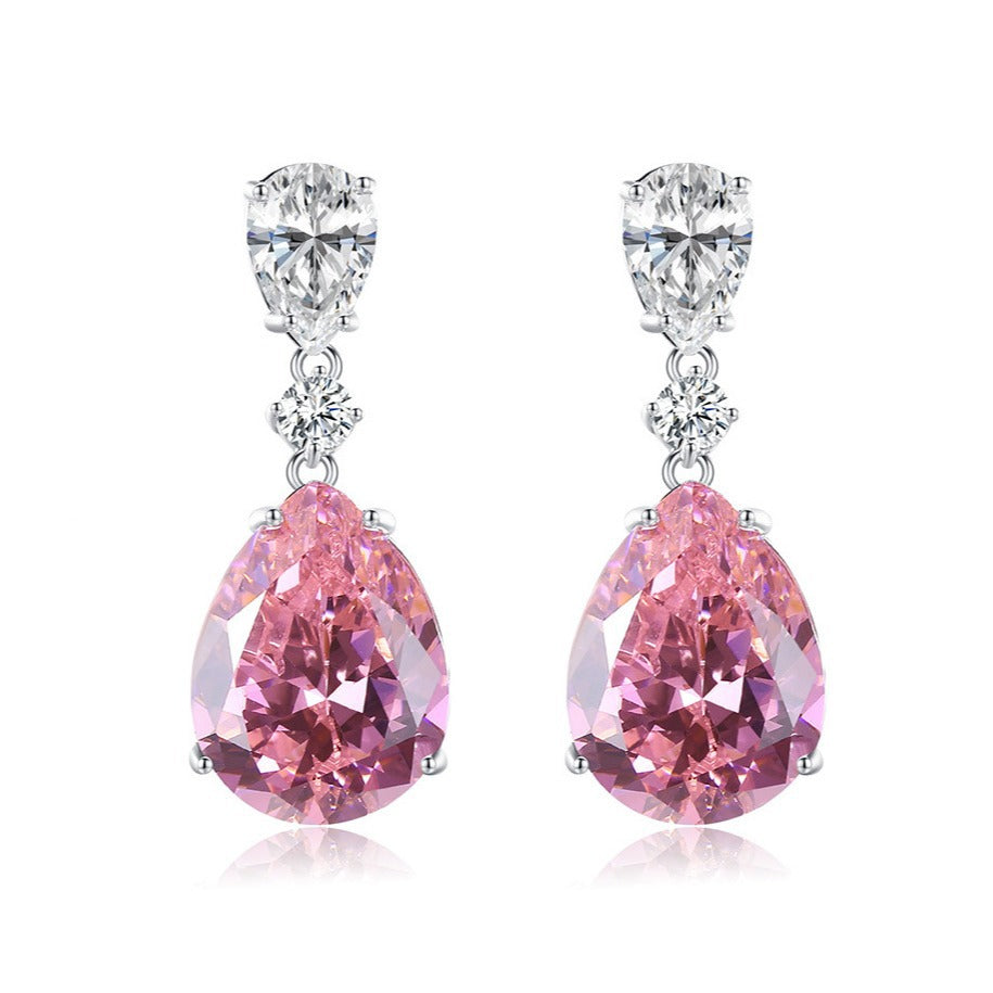 Women's Pink Diamond Hollow Drop-shaped High-grade Compact Temperamental Stud Earrings