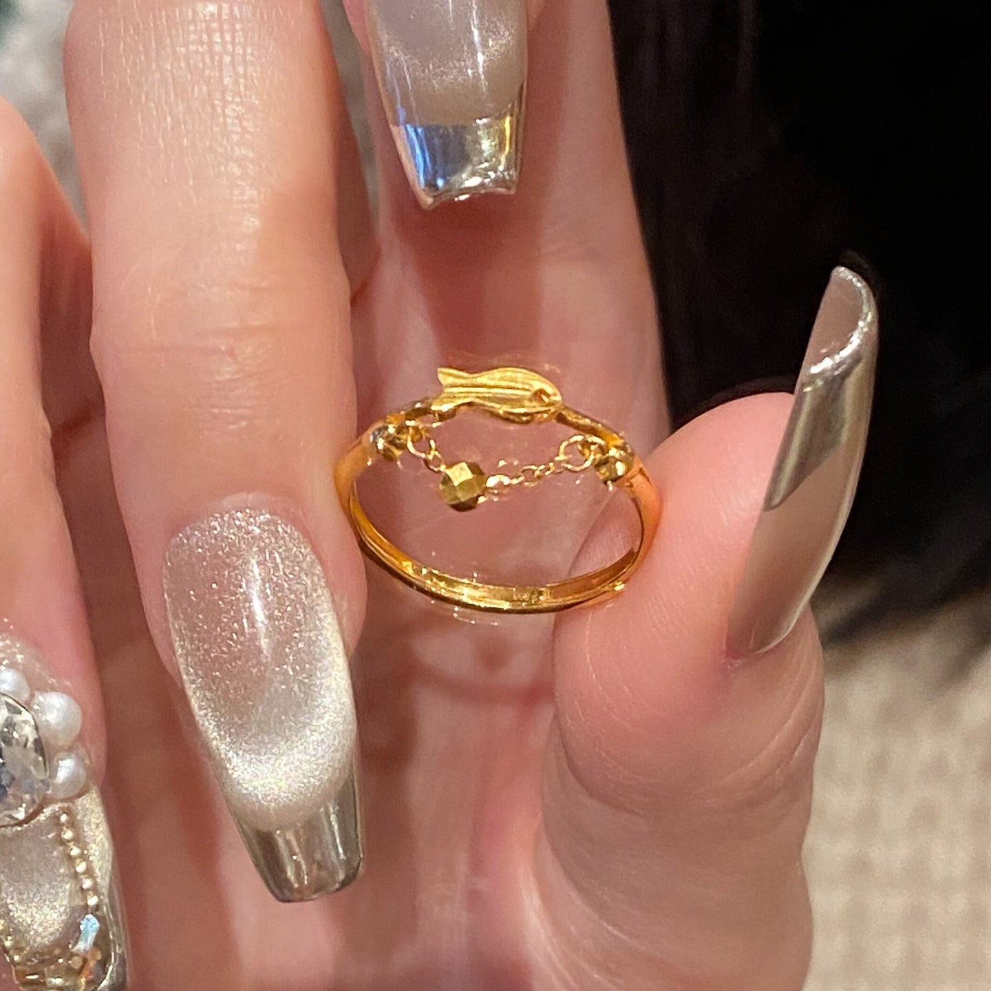 Yu Female Refined Personalized Niche Golden Chain Opening Ring