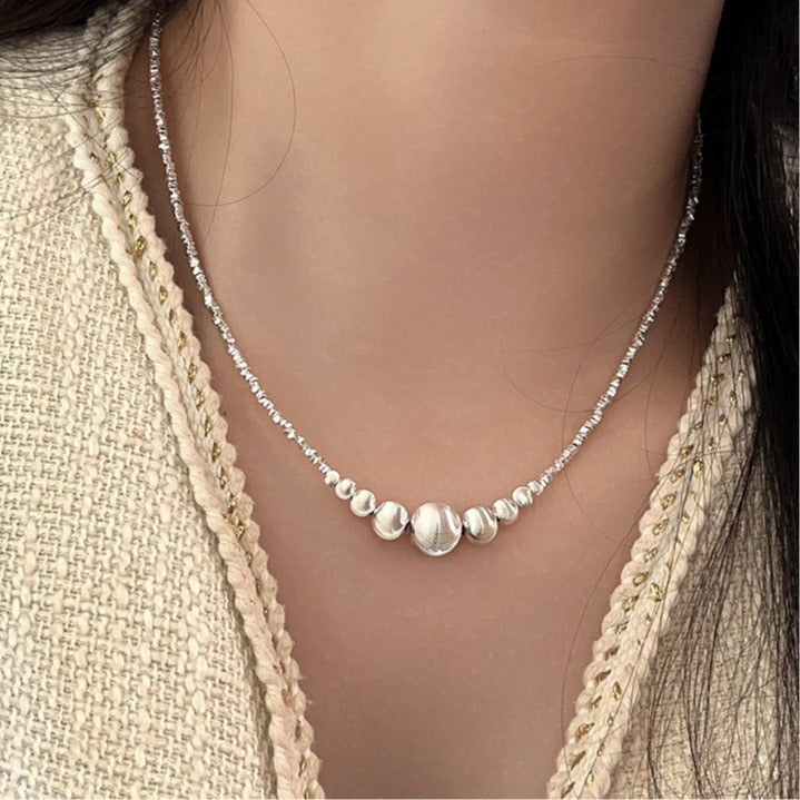 Sterling Light Luxury Minority Brushed Ball Necklaces