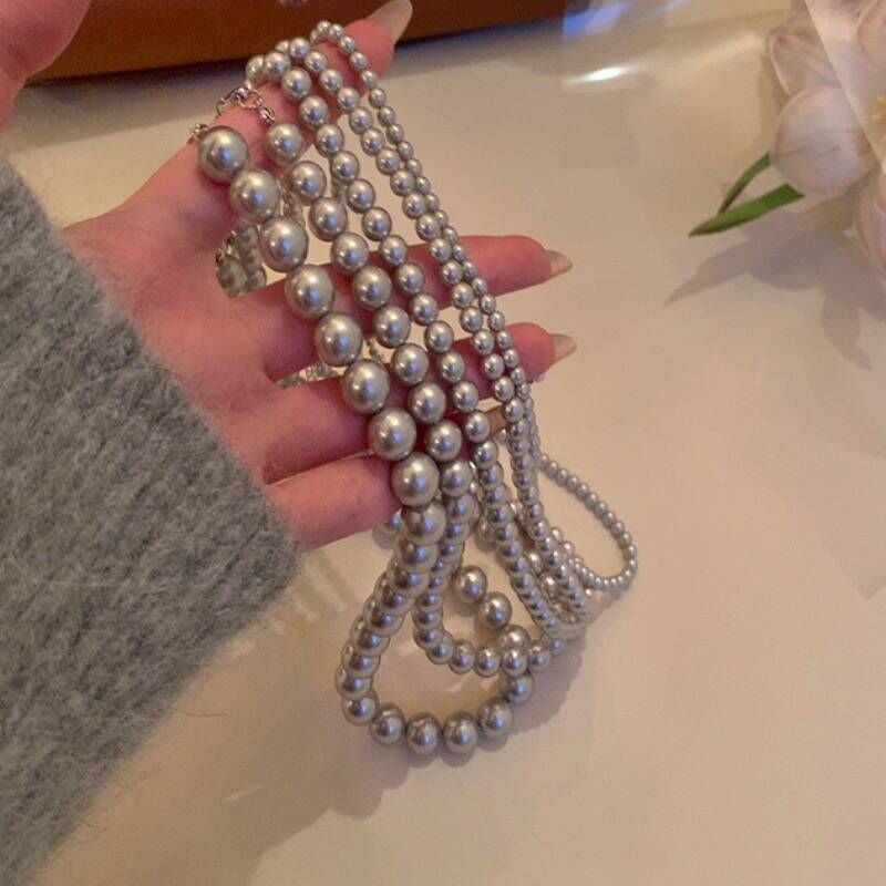 Women's Gray Pearl Sweater Light Luxury Temperament Clavicle Necklaces