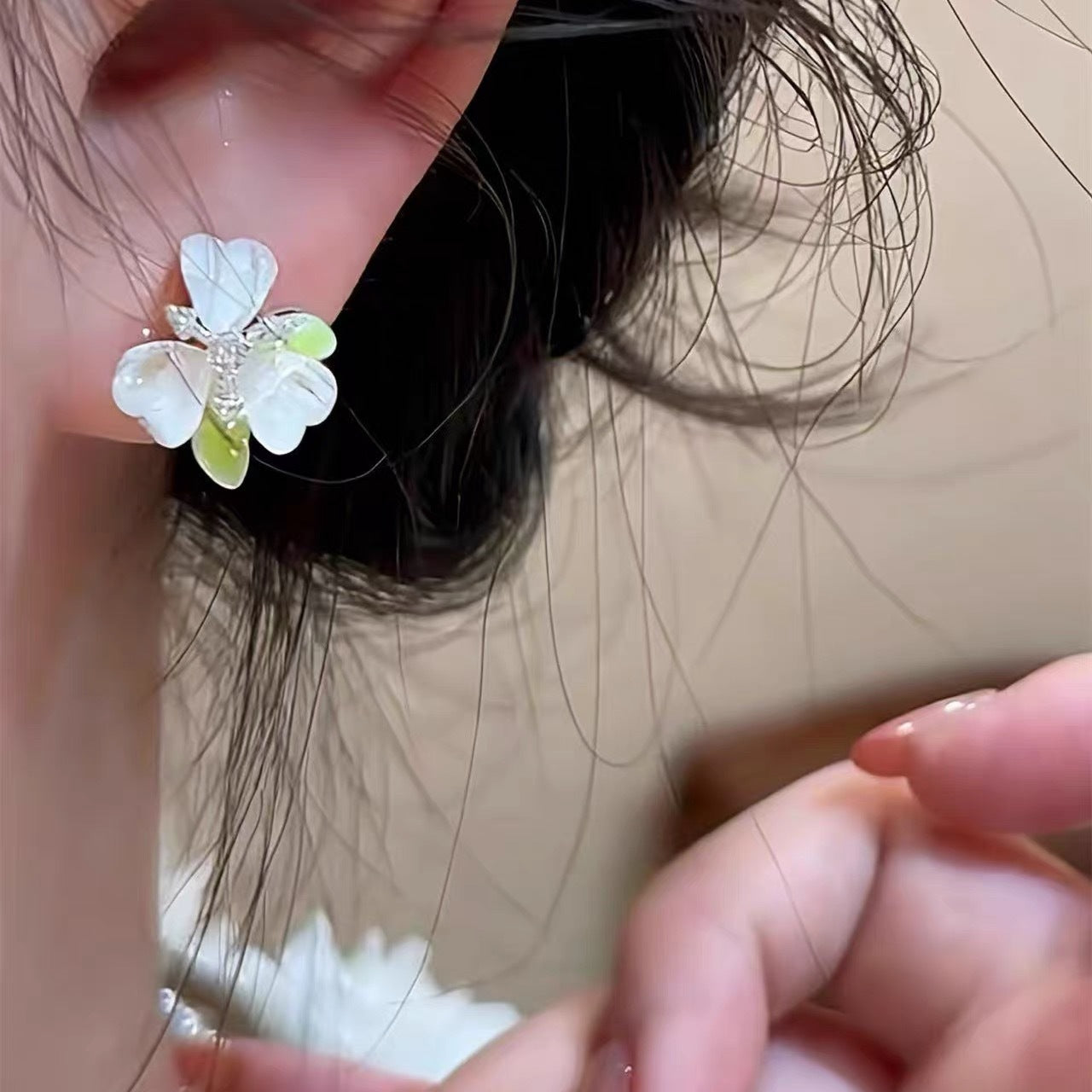 Style Green Flower Temperamental Fairy Refined Earrings