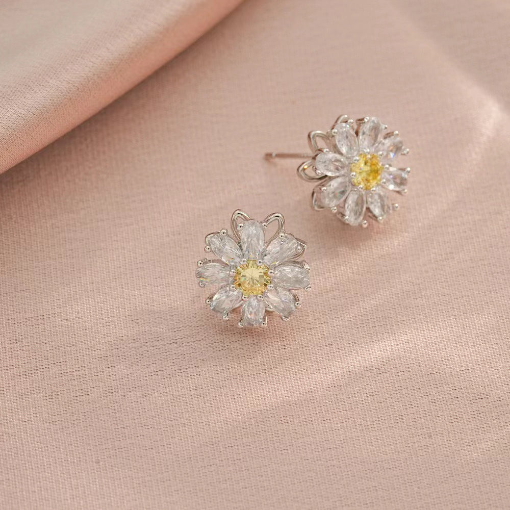 Female Sunflower Diamond Rotatable Suit Clavicle Necklaces