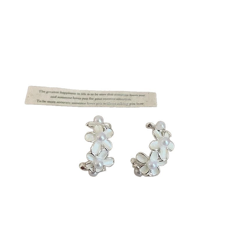 Women's Simple White Drop Oil Flower Pearl High Sense Earrings