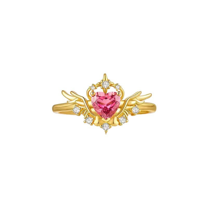 Love Star Magic Wing Zircon Exquisite Sweet Beautiful Index Rings