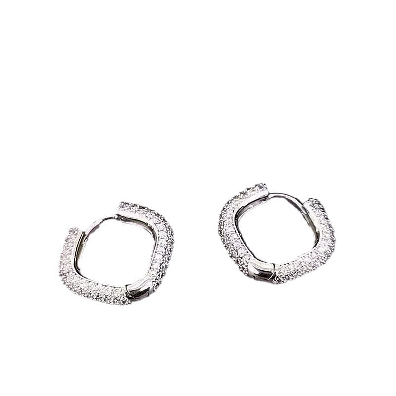 Inlaid Zircon Square Ear Clip Electroplated Real Gold Simple Earrings