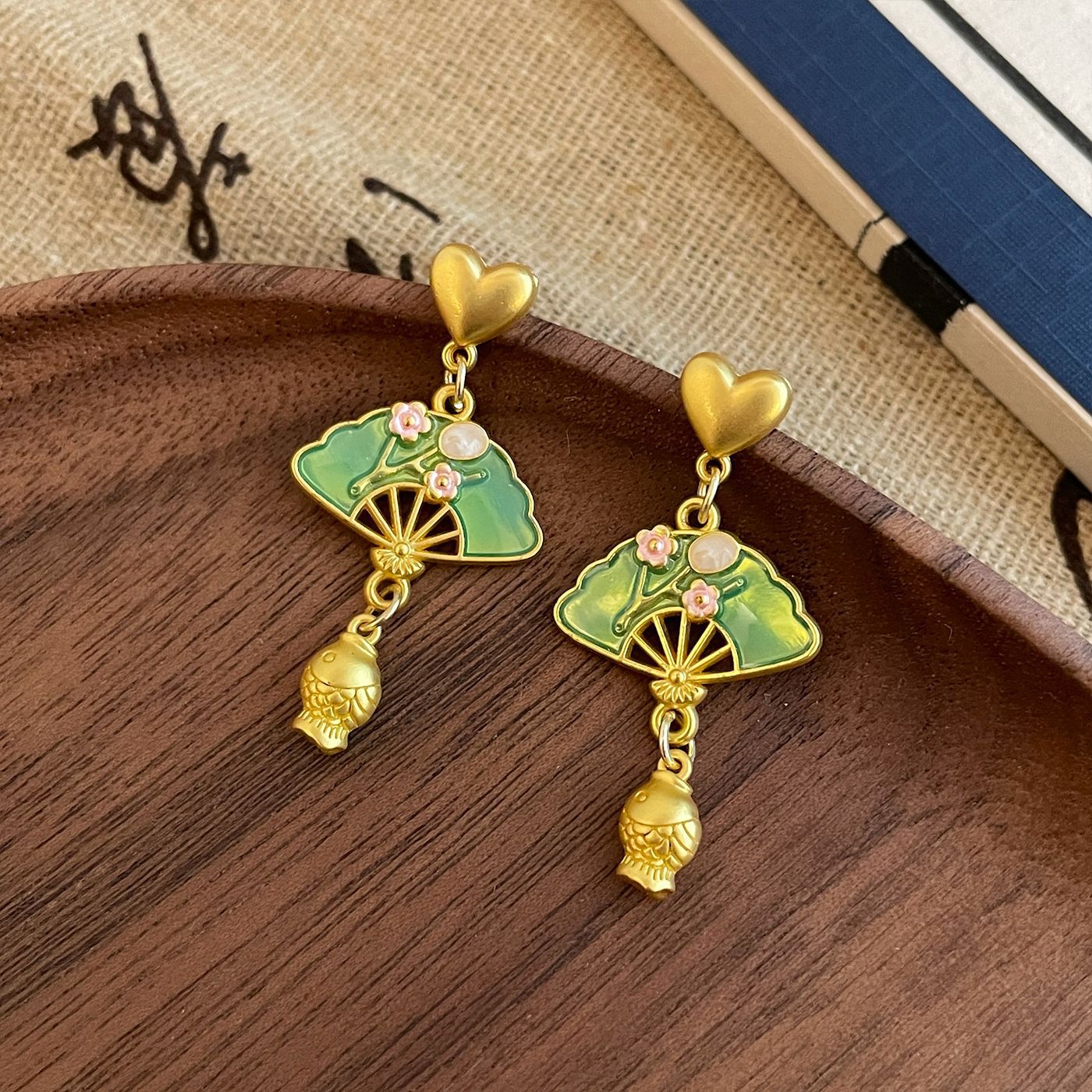 Women's Chinese Style Folding Fan Ear Hook Ancient Long Earrings