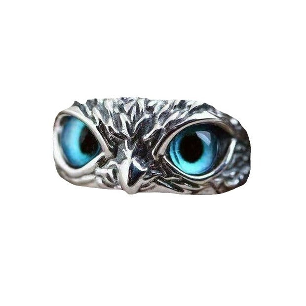 Eye Owl Exaggerated Personalized Ancient Sier-plated Cool Domineering Ring