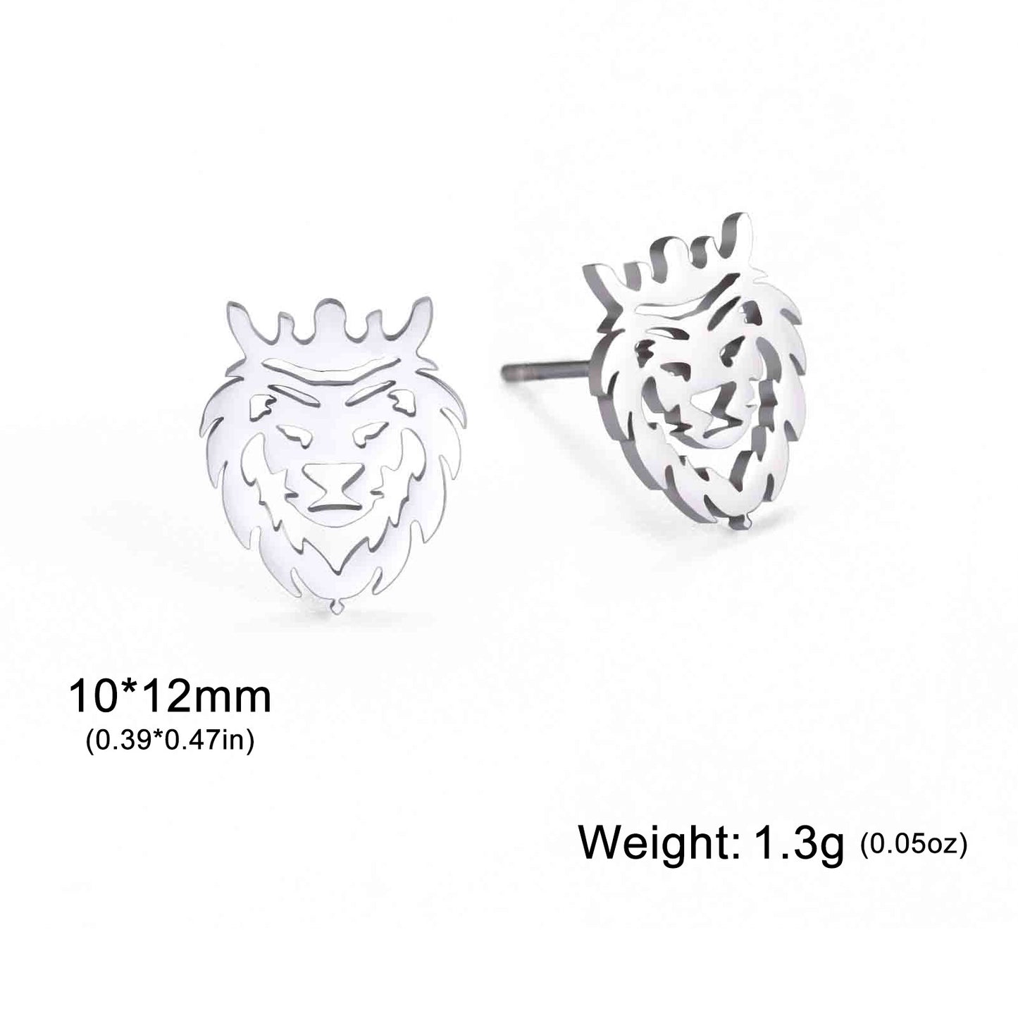 Women's Cut Titanium Steel Hollow Lion's Head Earrings