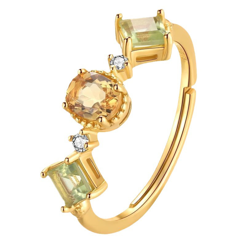 Women's Flower Design Yellow Zircon Gold-plated Simple Rings