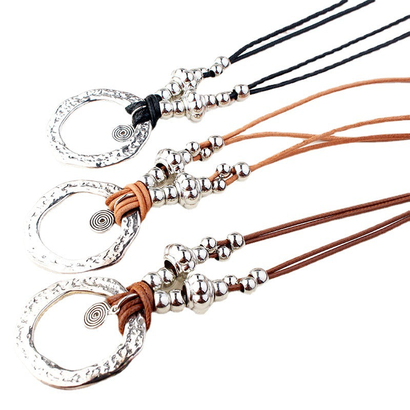 Infinite Sweater Chain Pagan Big Circle Cowhide Necklaces