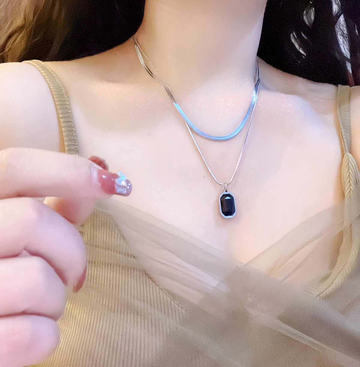 Bones Chain Square Twin Style Ball Necklaces