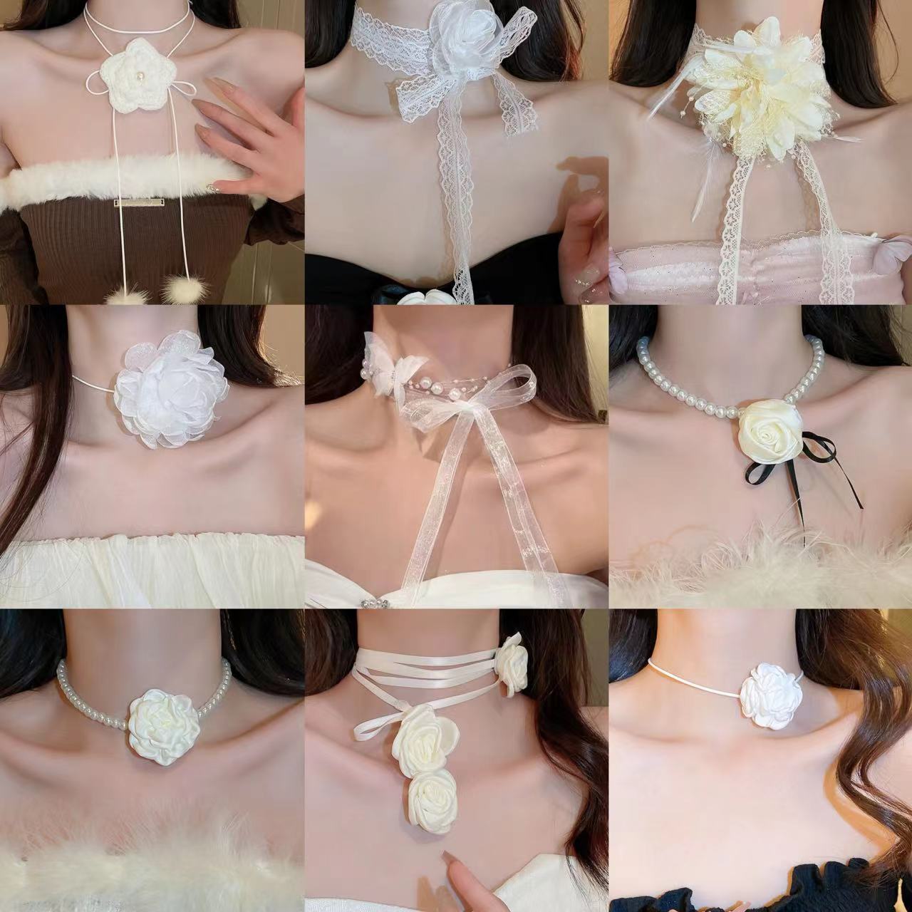Net Yarn Flowers Ribbon Heart Fashion Necklaces