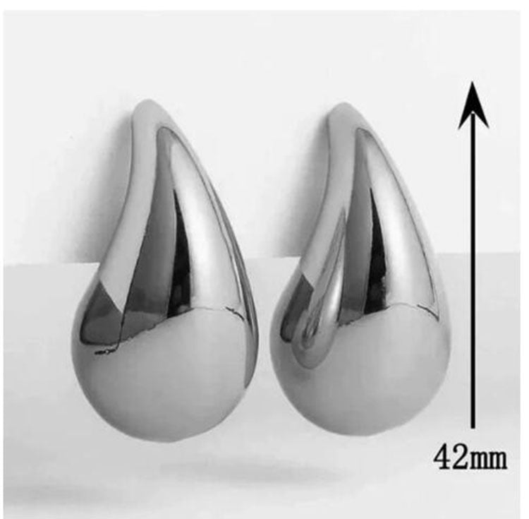Large Water Drop Metal Cold Style Melon Seed Type Stud Earrings