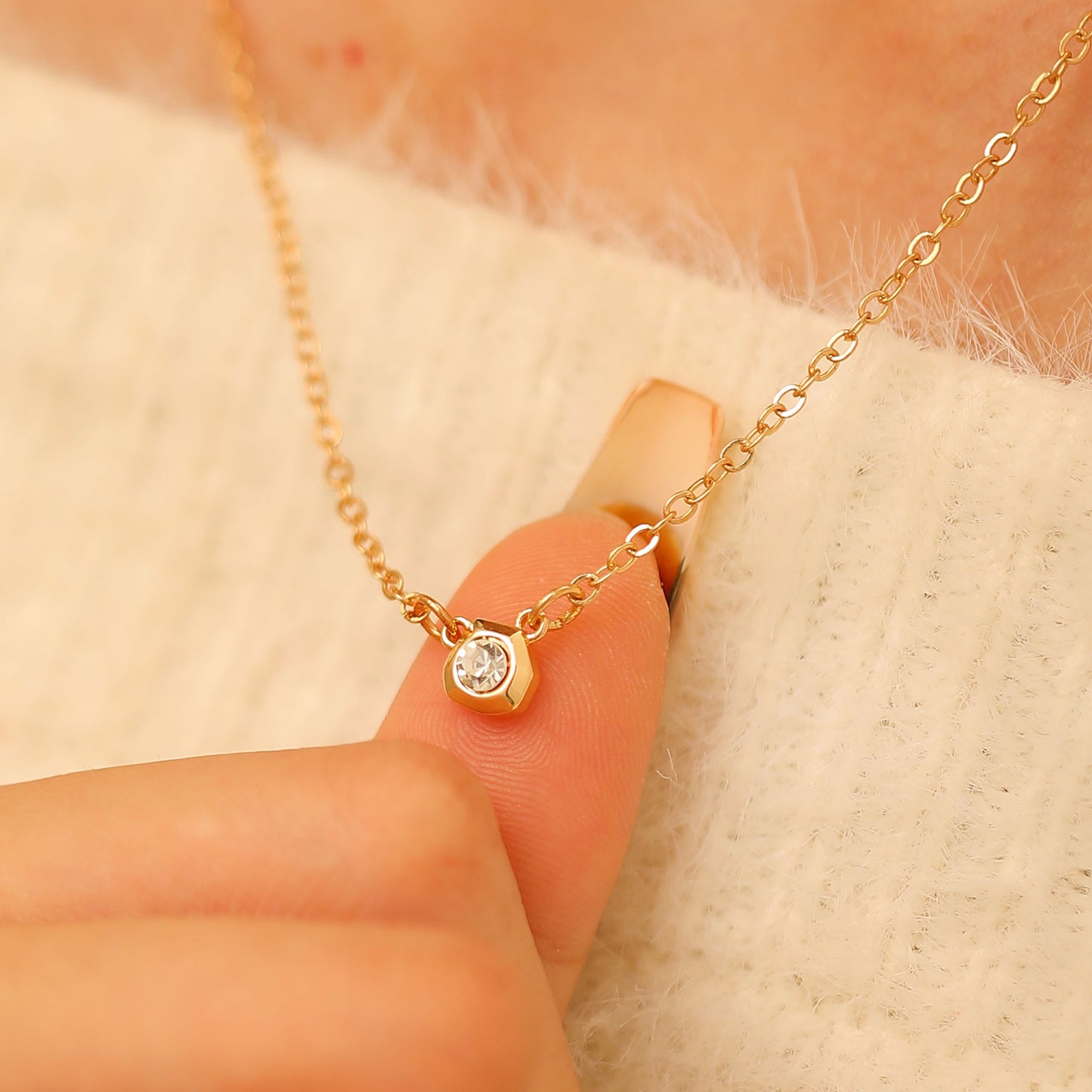 Geometric Inlaid Zircon Exquisite Water Drop Necklaces