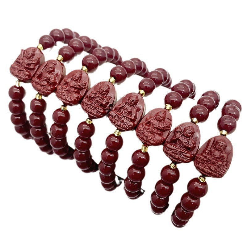 Purple Gold Cinnabar Eight Patron Saints Life Couple Bracelets