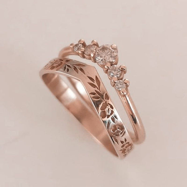 Women's Ornament Simple Rhinestone V-shaped Garland Suit Rings