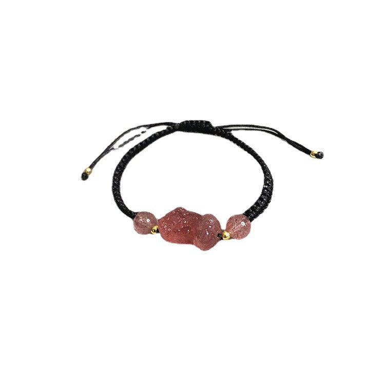 Women's Red Ropes Hand-woven Strawberry Pi Light Luxury National Style Design Bracelets