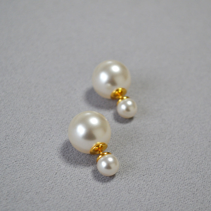 Highlight Perfect Circle Imitation Large Small Pearls Simple Temperament Earrings