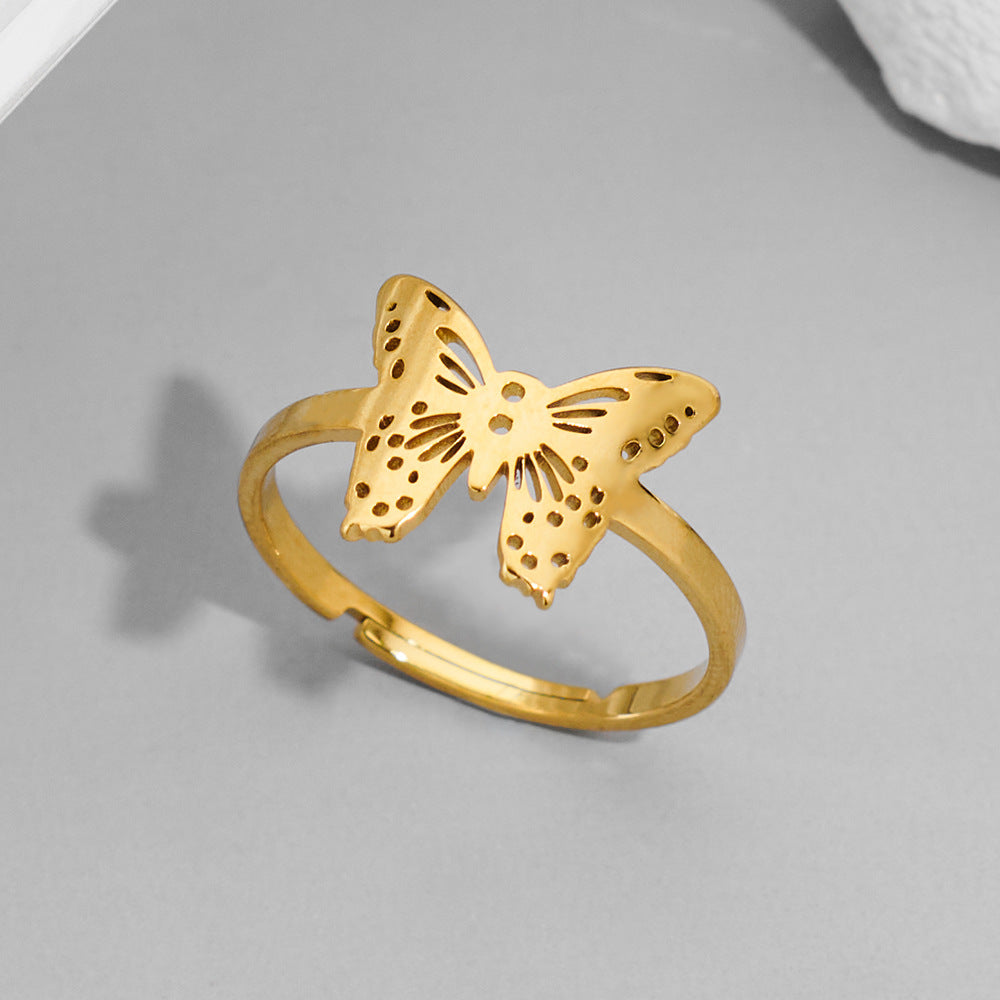 Fashion Couple Stainless Steel Spider Web Butterfly Bird Rings