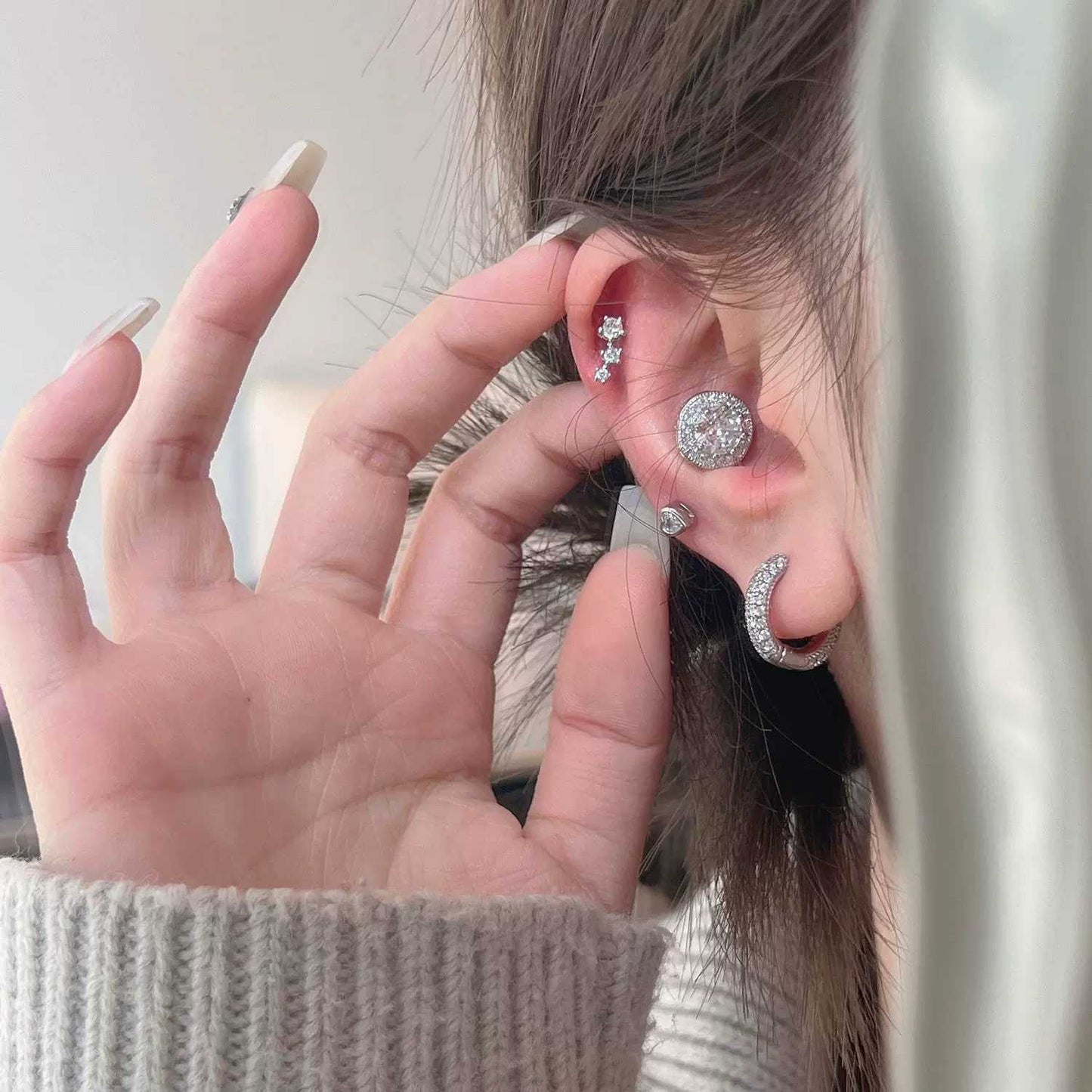 Milk Flash Fully Jeweled Loving Heart Earrings