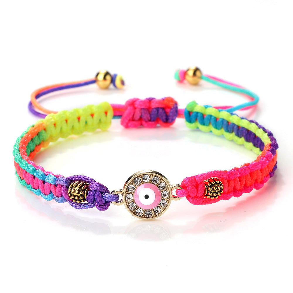 Women's & Men's Red Rope Safety Lock Devil's Eye Diamond Woven Hand Bracelet