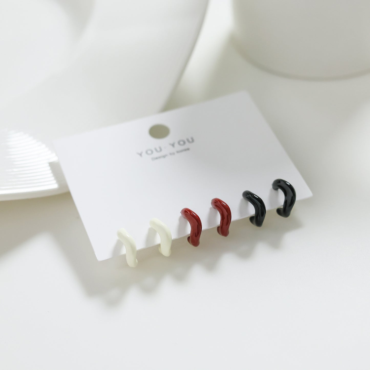 Red Shaped Ear Sier Needle Elegant Earrings