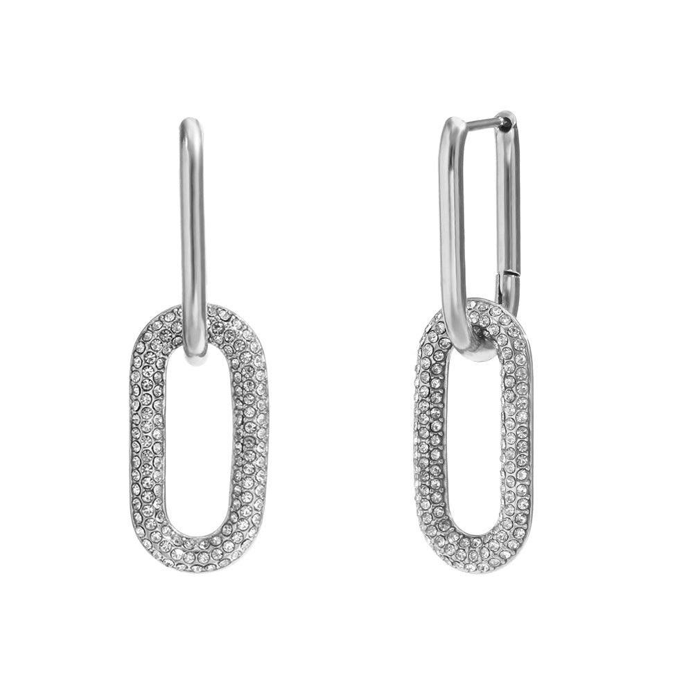 Women's Fashion Graceful Stainless Steel Gold-plated Luxury Assembled Zircon Earrings