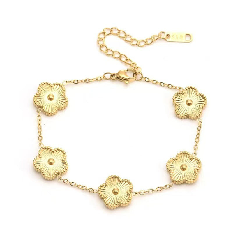 Parthenocissus Grass Pork Belly Five-leaf Light Luxury High-grade Female Stainless Bracelet
