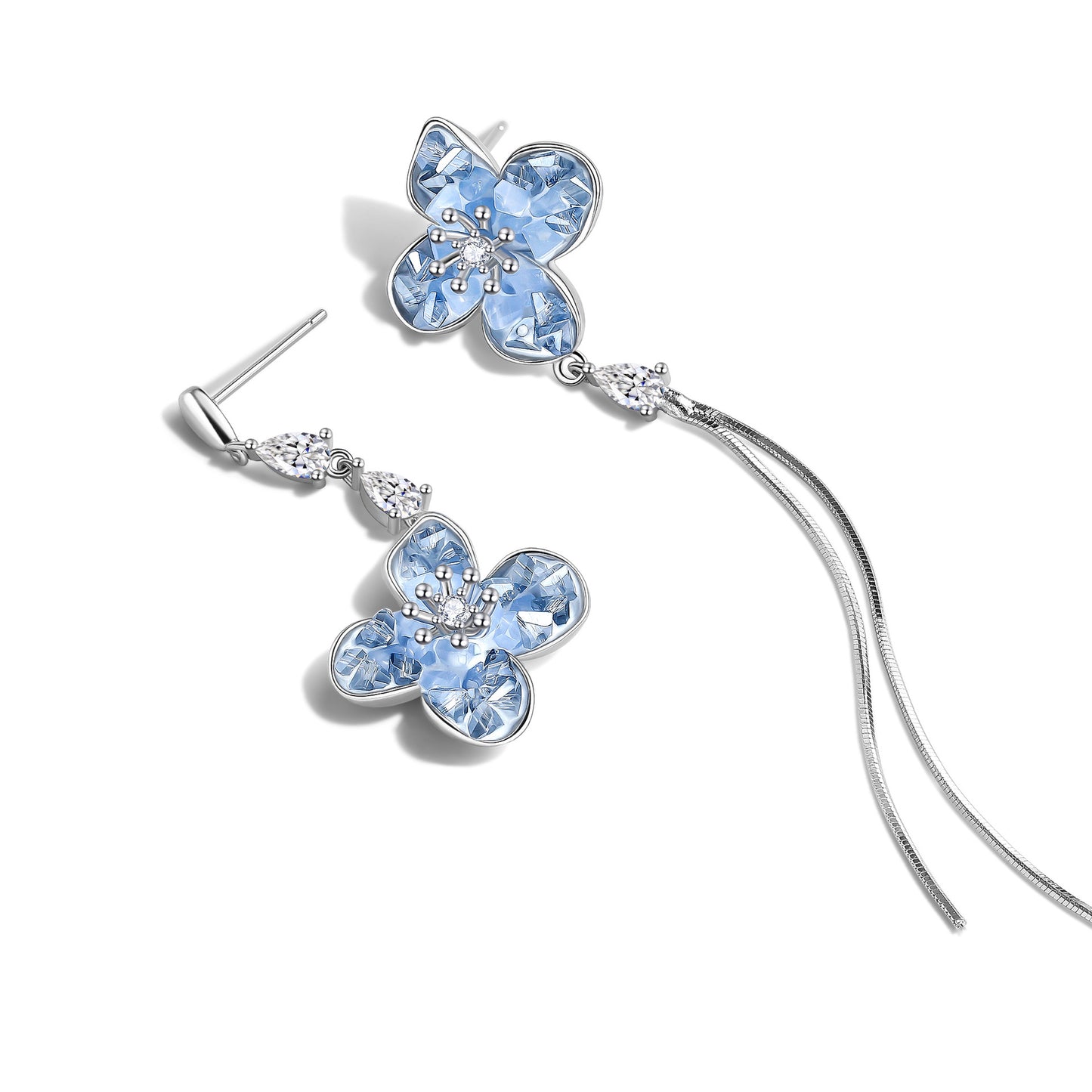Sea Salt Ice Crystal Crushing Flower Female Gradient Tassel Rings