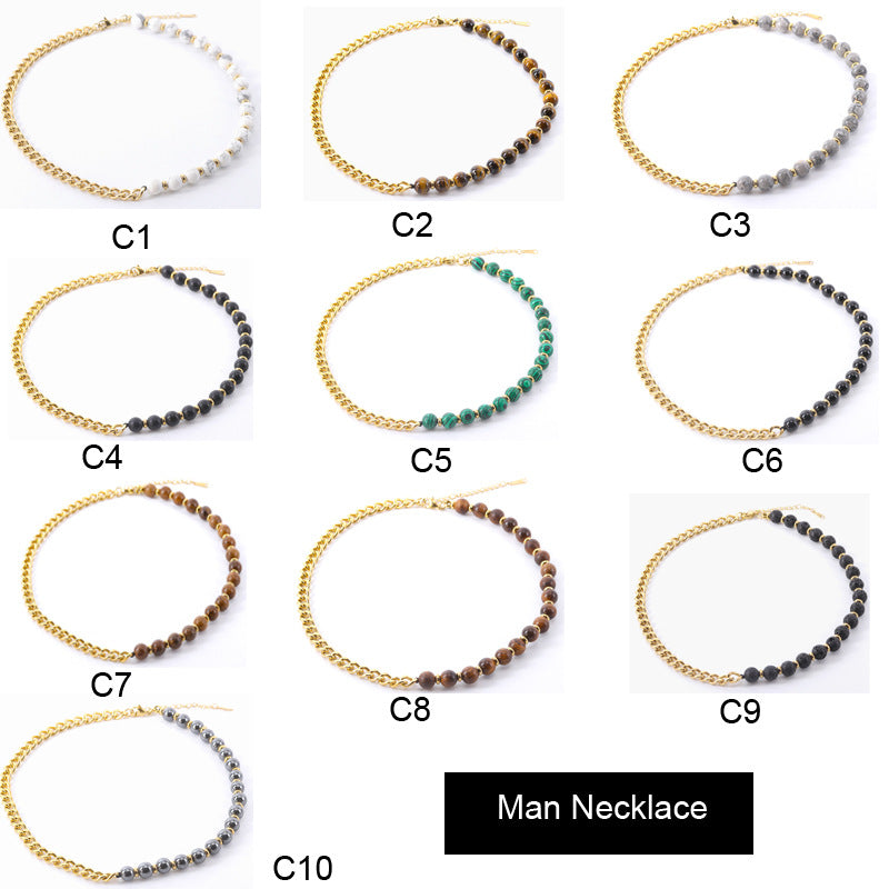 Men's Titanium Steel Cuban Set Natural Tigereye Necklaces