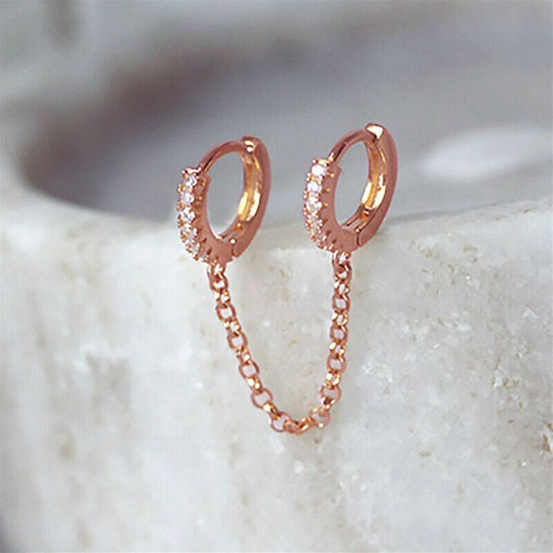 Women's Exquisite Fashion Long Chain Eardrops Copper Inlaid Zircon Double Ear Earrings