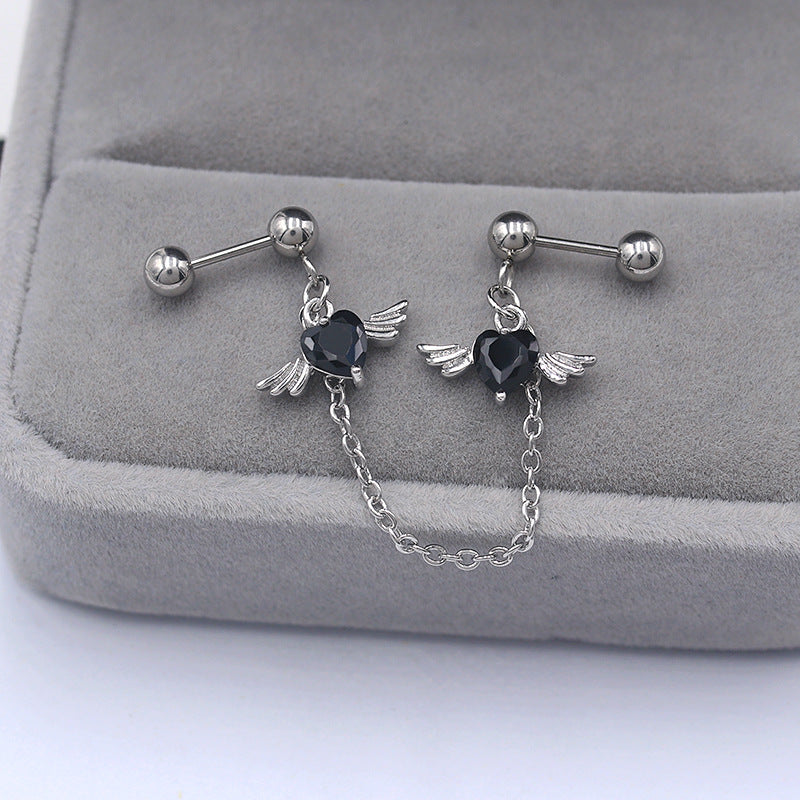 Gem Ear Chain Little Angel Wings Earrings