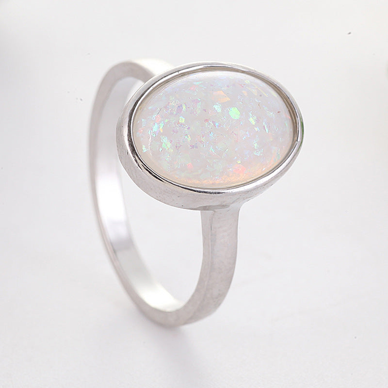 Goose Egg-shaped Colorful Moonstone Retro Epoxy Rings