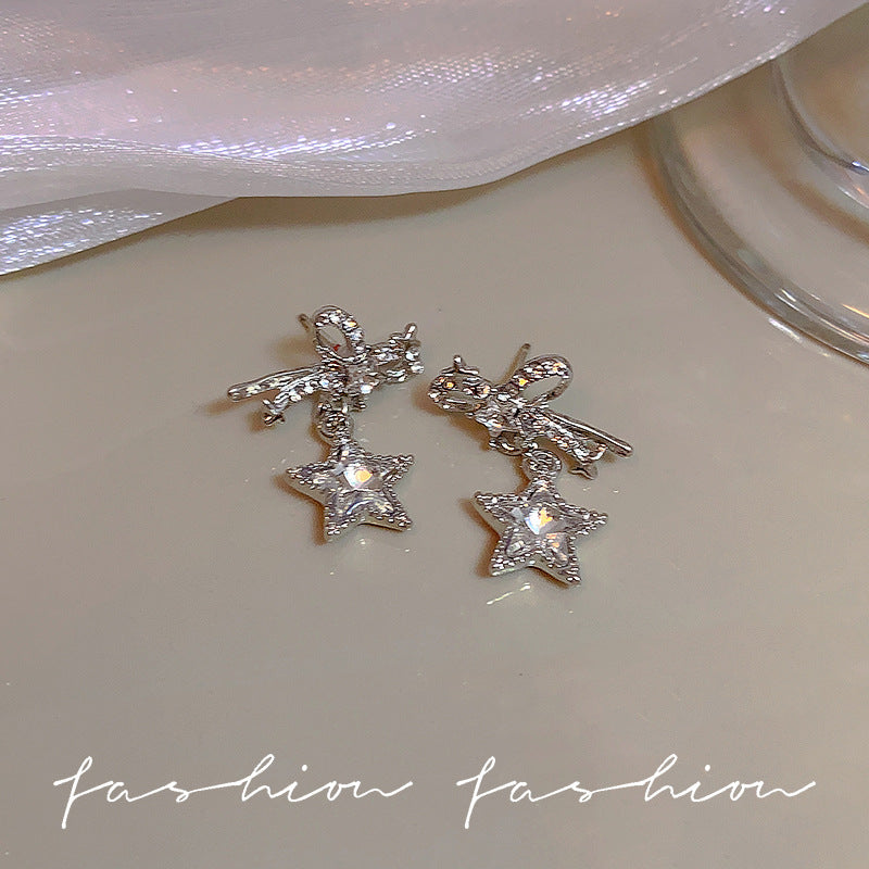 Women's Korean Style Super Shiny Star Ear Exquisite Bow Earrings