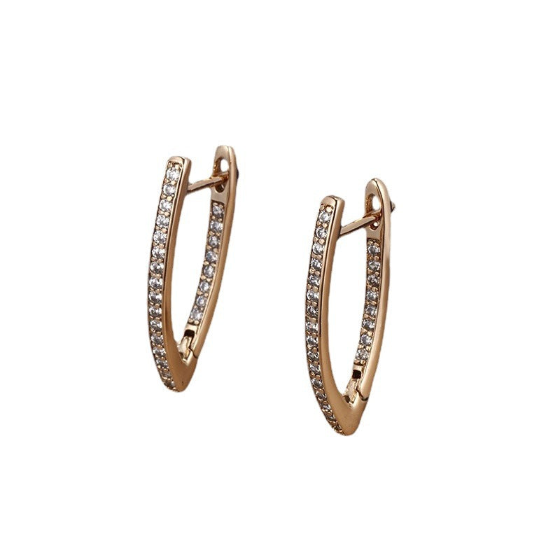 Fashion Champagne Gold Irregular V-shaped White Diamond Clip Exquisite Ear Buckle
