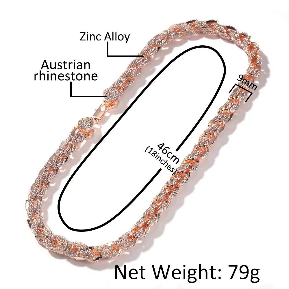 Men's Hop Alloy Diamond Gold Twist Fashion Necklaces