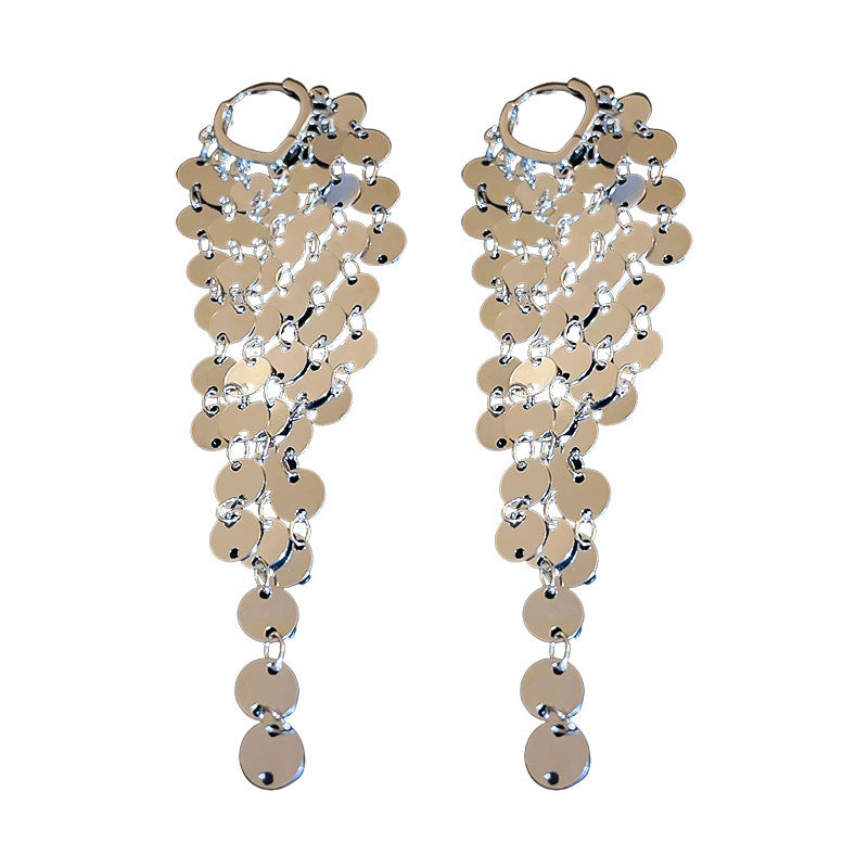 Women's Leaves Sequins Tassel Exaggerated High Sense Affordable Luxury Earrings