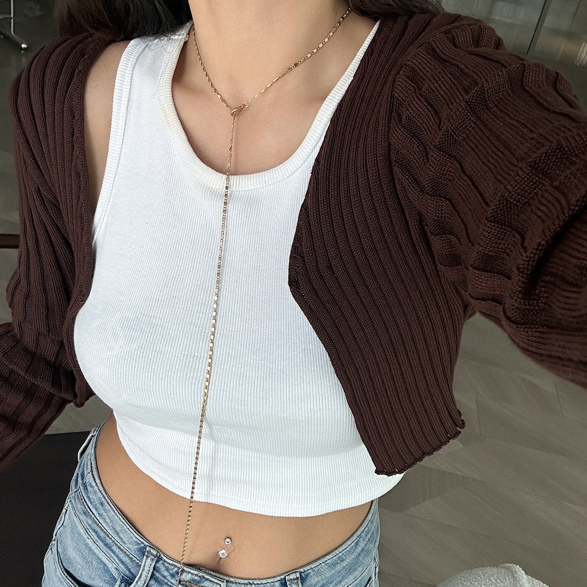 Crystal Y-shaped Copper Chain Simple Geometric Necklaces