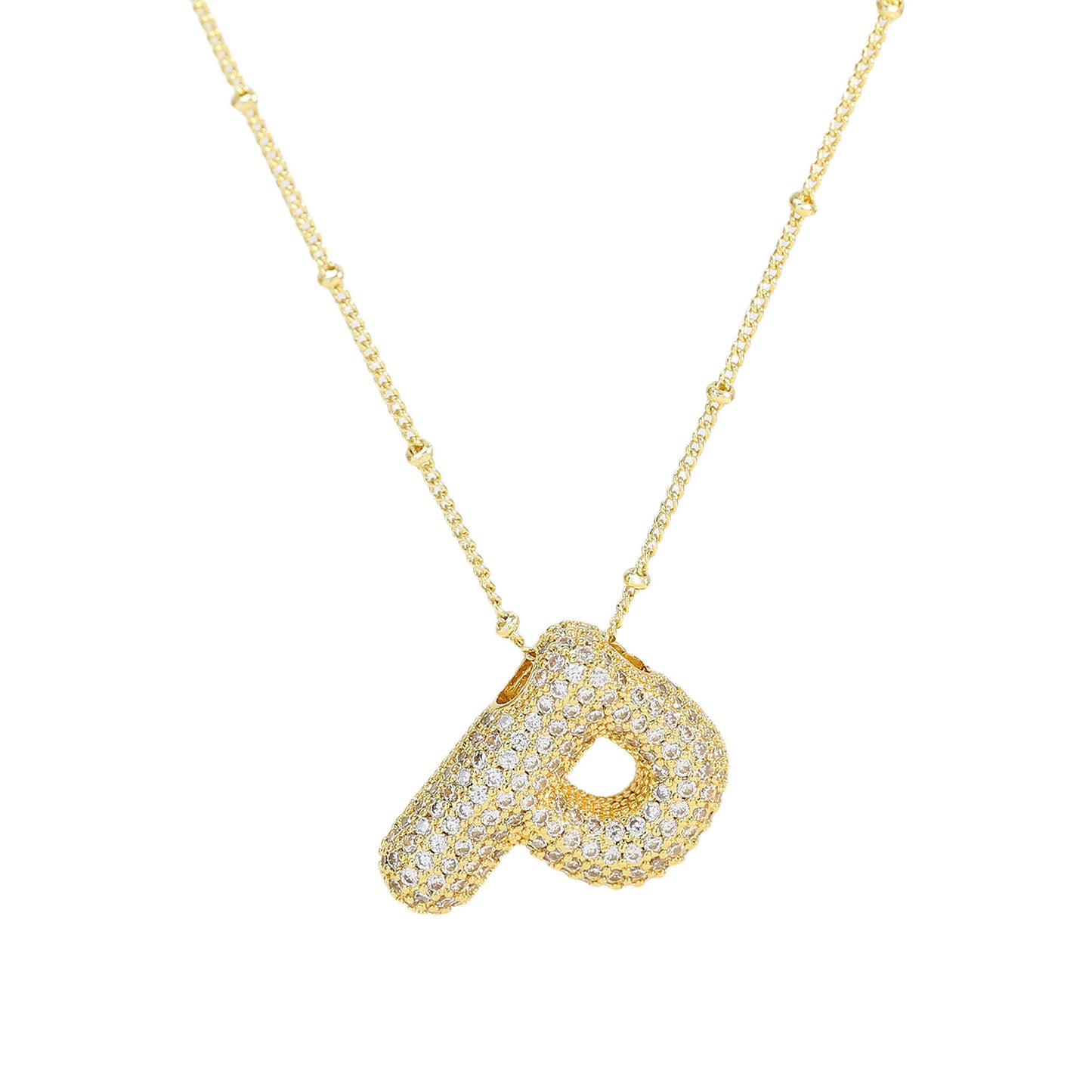 Women's Brass Zircon Bubble Balloon Letter Chubby Necklaces