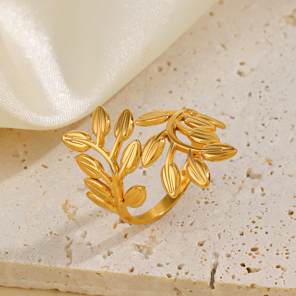 Fashion Stainless Steel Leaf Female Personalized Hip Hop Rings