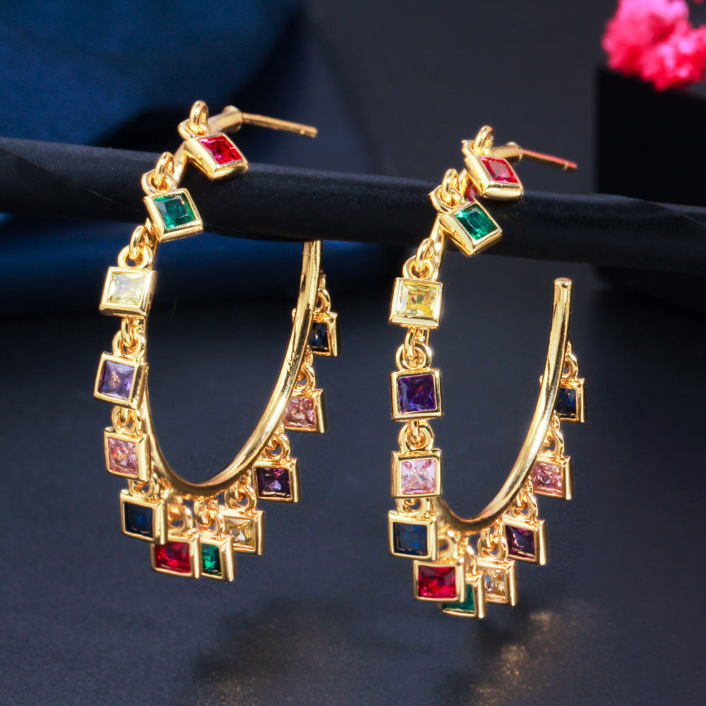 Fan Fashion Large Circle Gold Zircon National Style Rings
