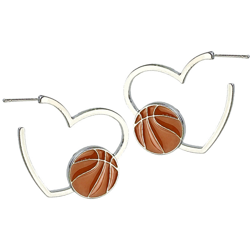 Metal Rugby Sports Theme Big Ear Basketball Earrings