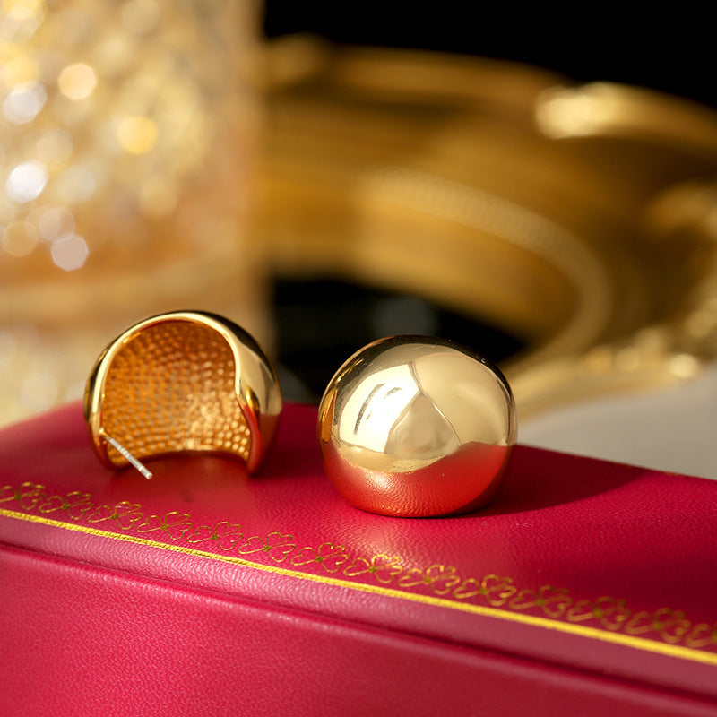Ear Simple Glossy High-grade Hemisphere Copper Plated Earrings